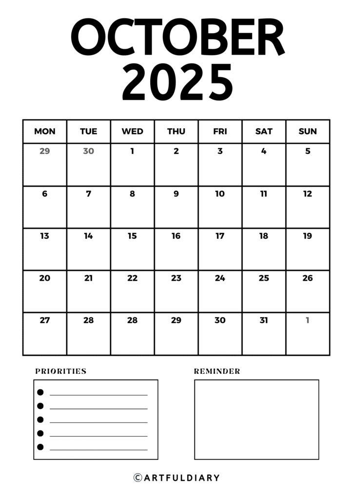 October Printable Calendar