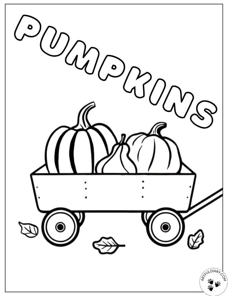 Rolling wagon and crisp leaves — fall leaves coloring pages