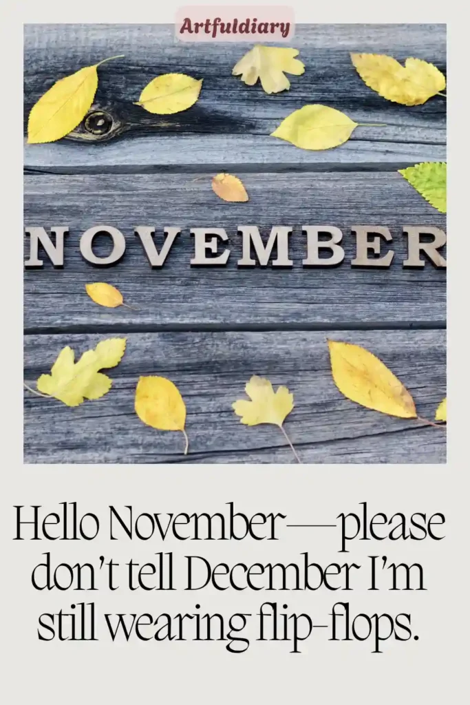 Hello November—please don’t tell December I’m still wearing flip-flops, hello november quotes funny