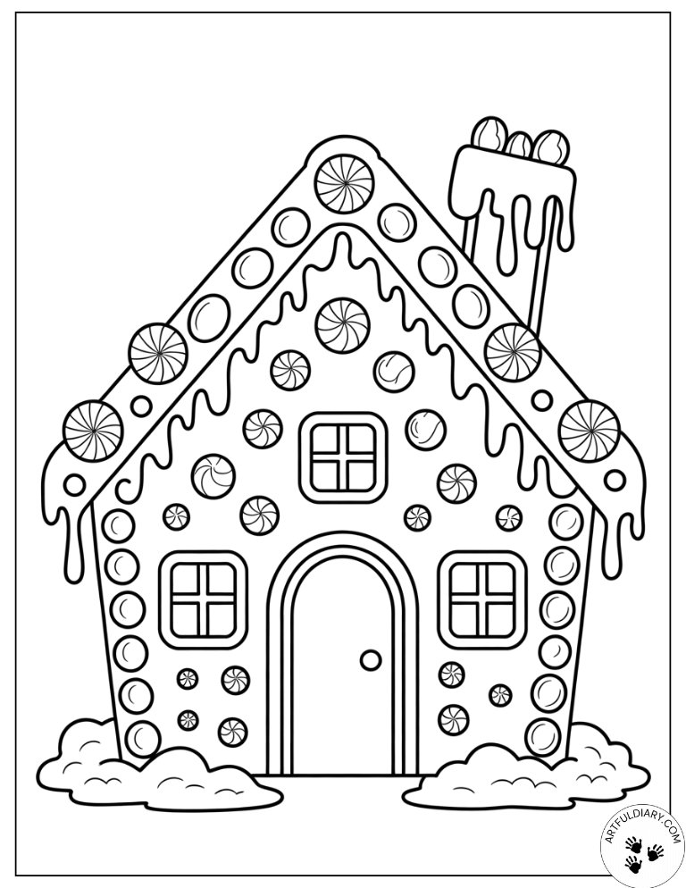 Candy Gingerbread House Free Printable Christmas Coloring Pages
