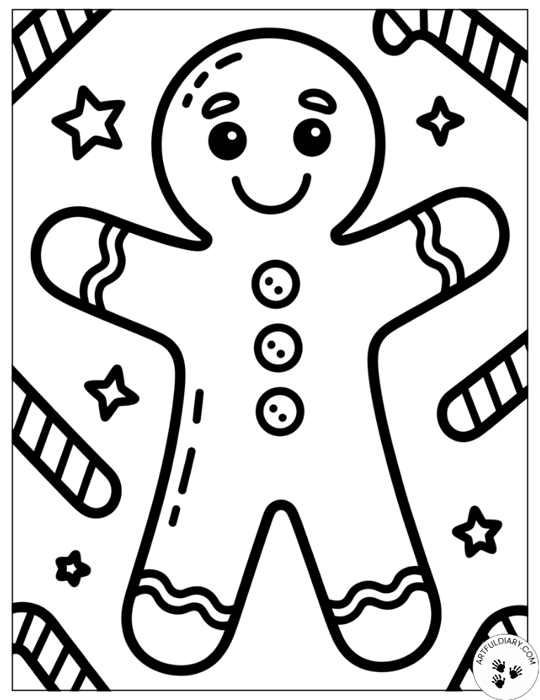 Cute Gingerbread Simple Christmas Coloring Pages
