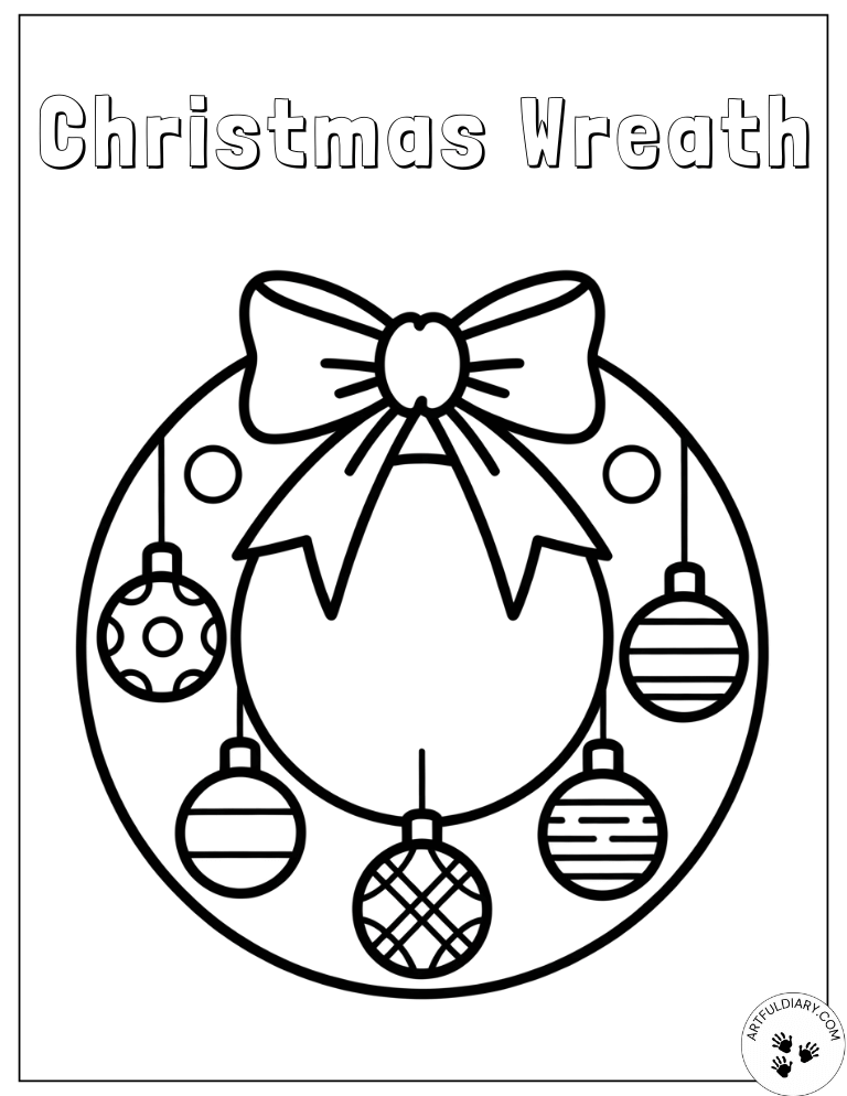 Cute Wreath Christmas Coloring Pages for Kids
