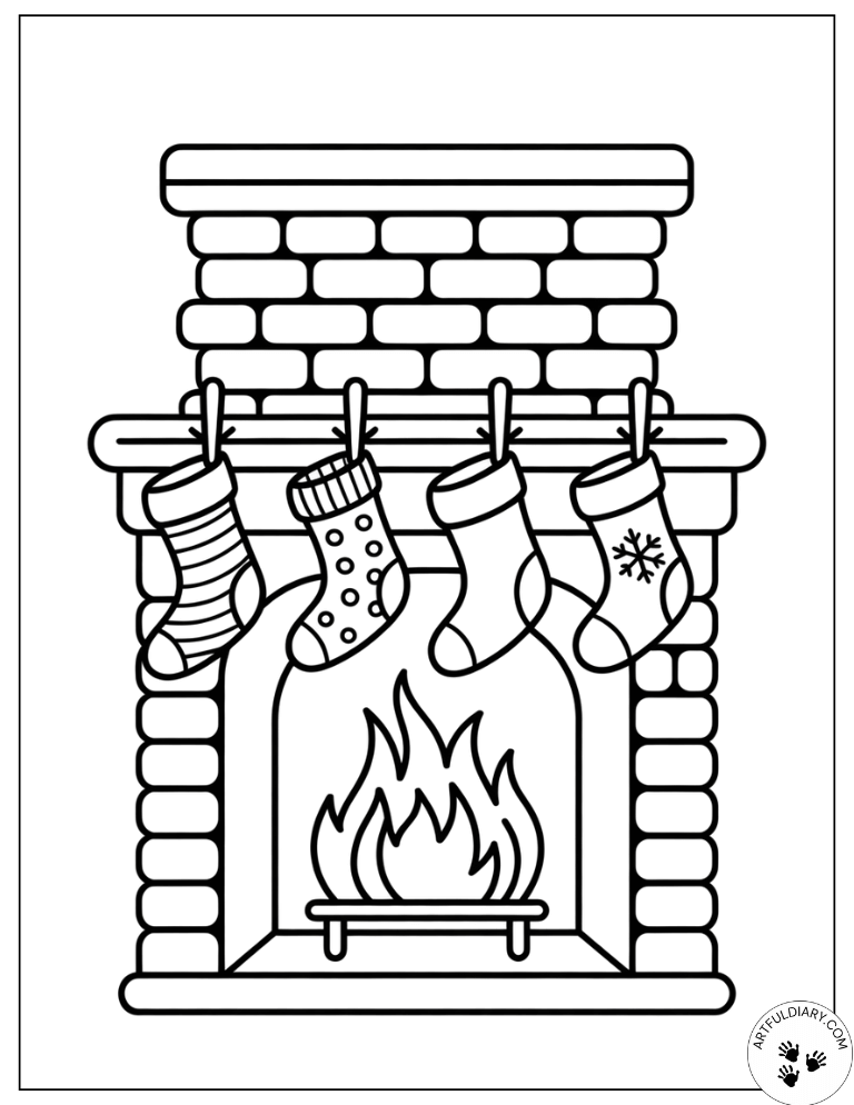 Easy Printable Christmas Coloring Pages – Fireplace Design

