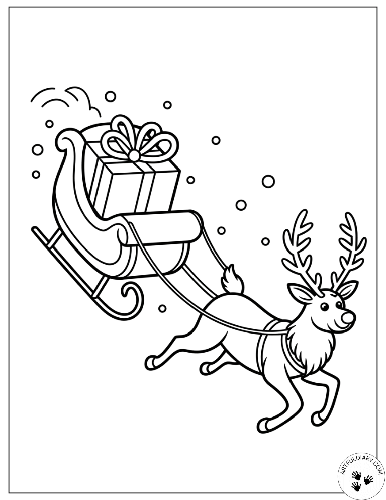 Flying Reindeer Kids Christmas Coloring Pages
