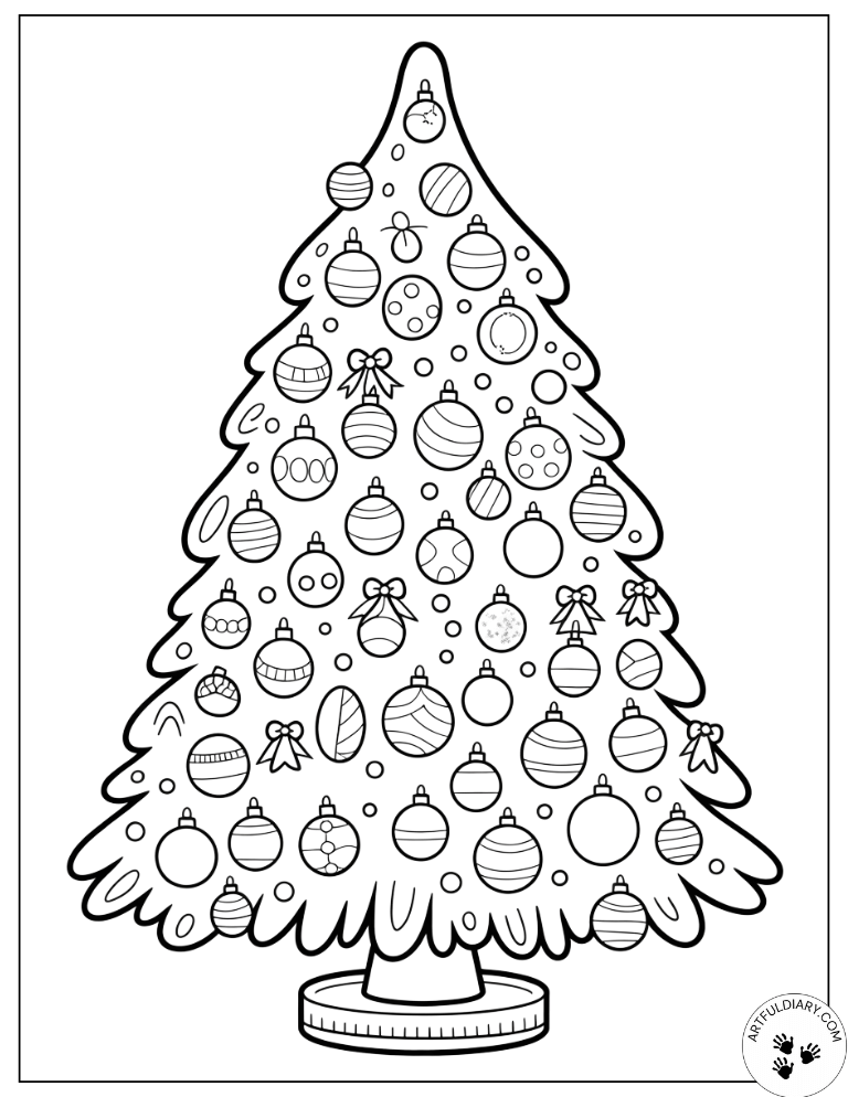 Simple Christmas Coloring Pages for Kids – Tree Design
