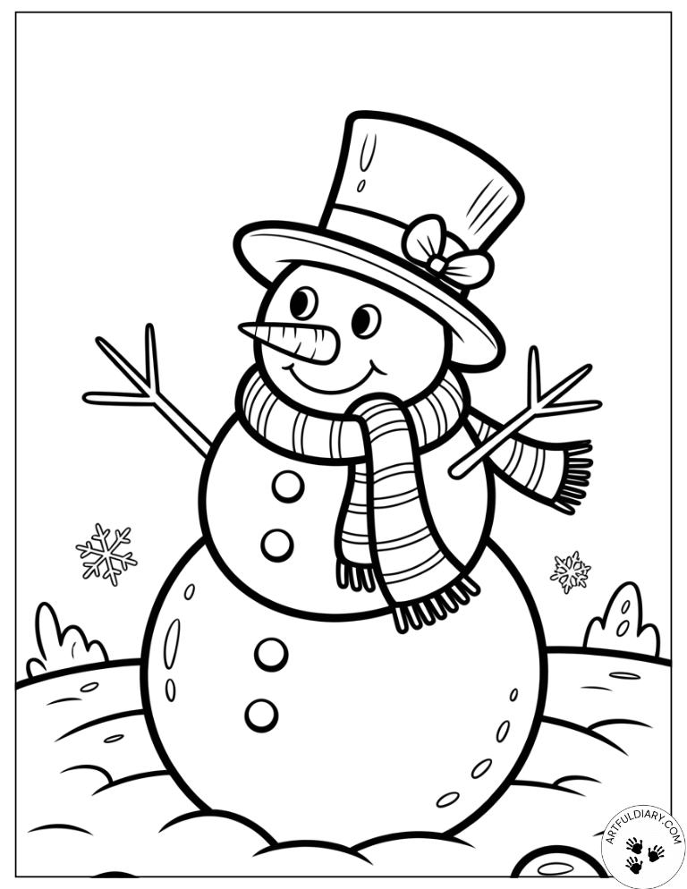 Smiling Snowman Christmas Coloring Sheets
