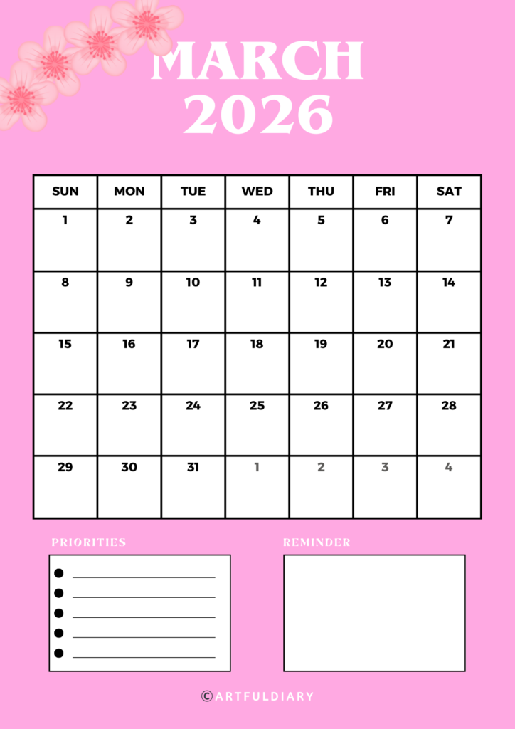 march 2026 calendar printable 
