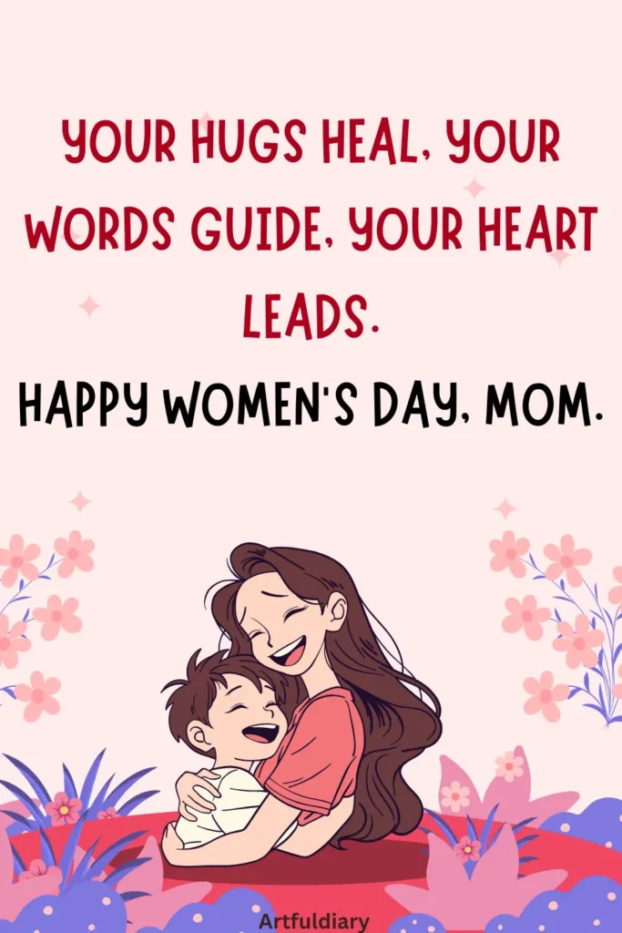 womens day quotes for mom, Your hugs heal, your words guide, your heart leads. Happy Women’s Day, Mom